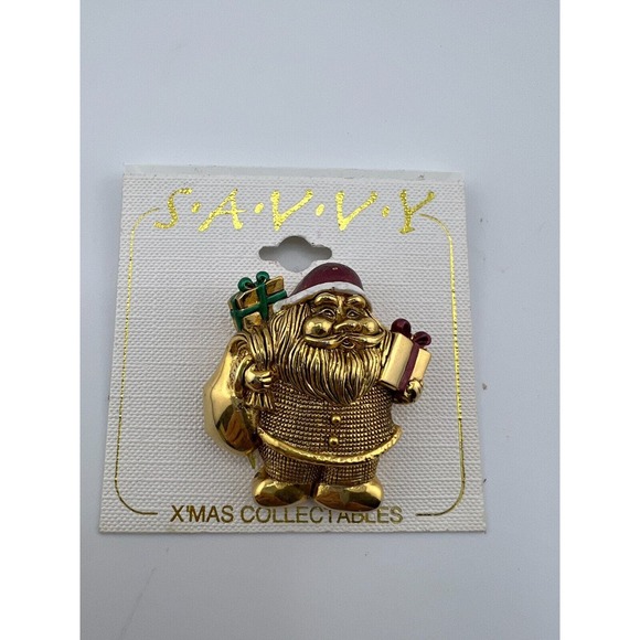 Women's Jewelry Gold-Tone Santa Claus Pin Brooch S.A.V.V.Y X'Max Collectable - Picture 1 of 7